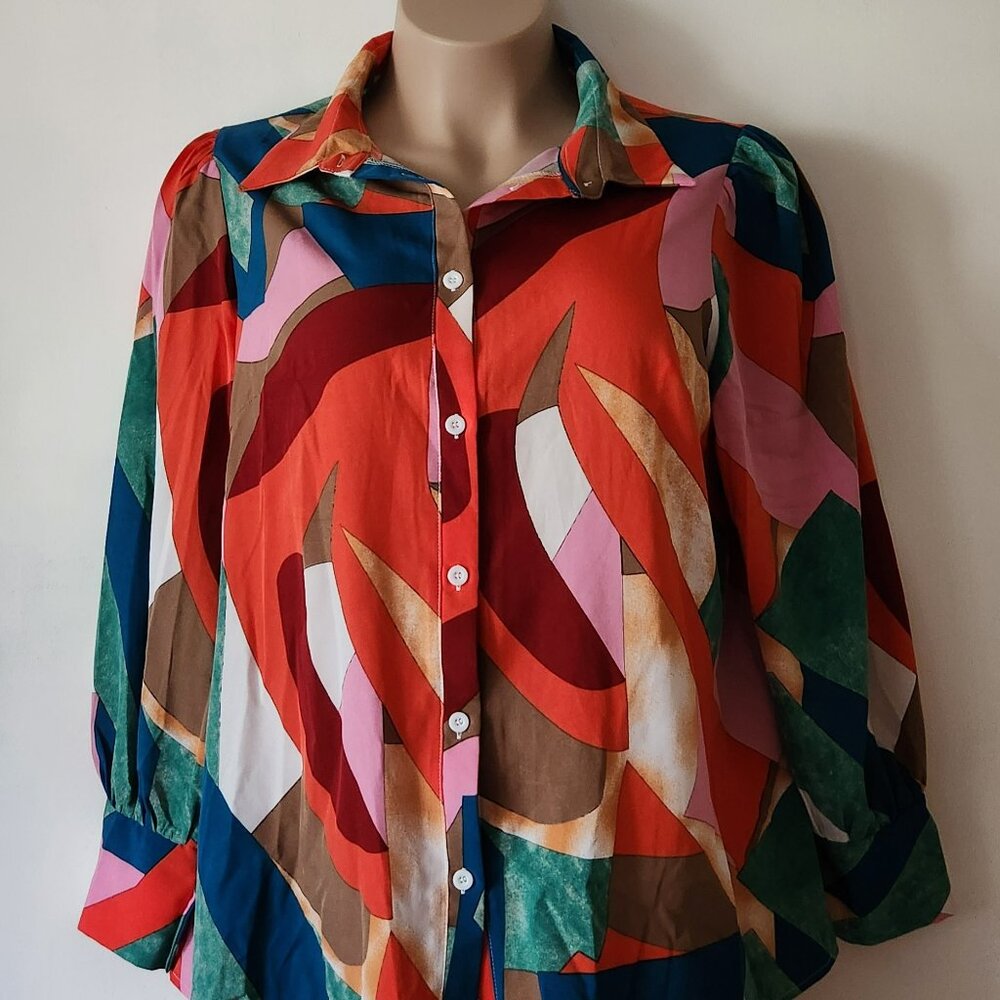 Shein Curve blouse sz 2X bold graphic print multi color EUC